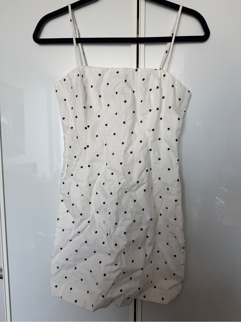 Bardot Linen White Polka Dot Spaghetti Strap Dress